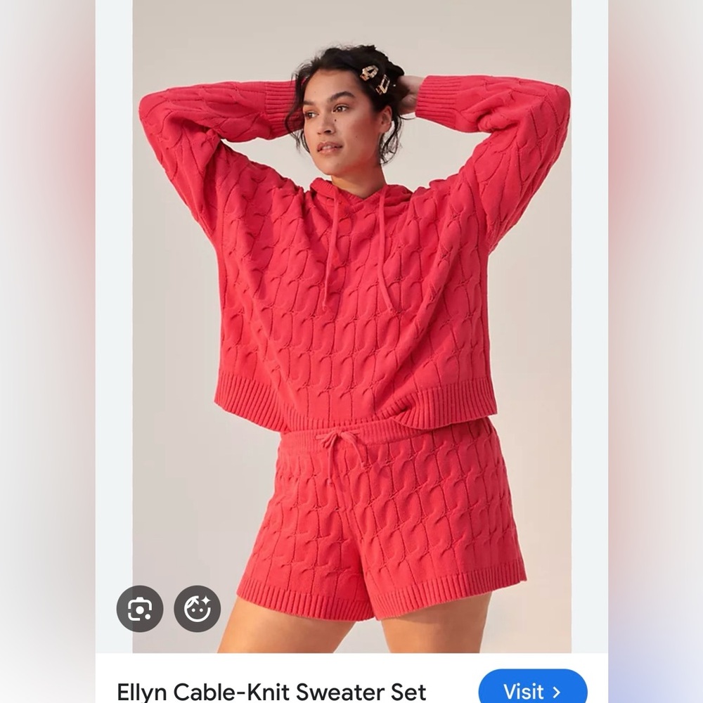 Ellyn Cable Knit Sweater Set, Saturday Sunday by Anthropologie, Size LP, Coral